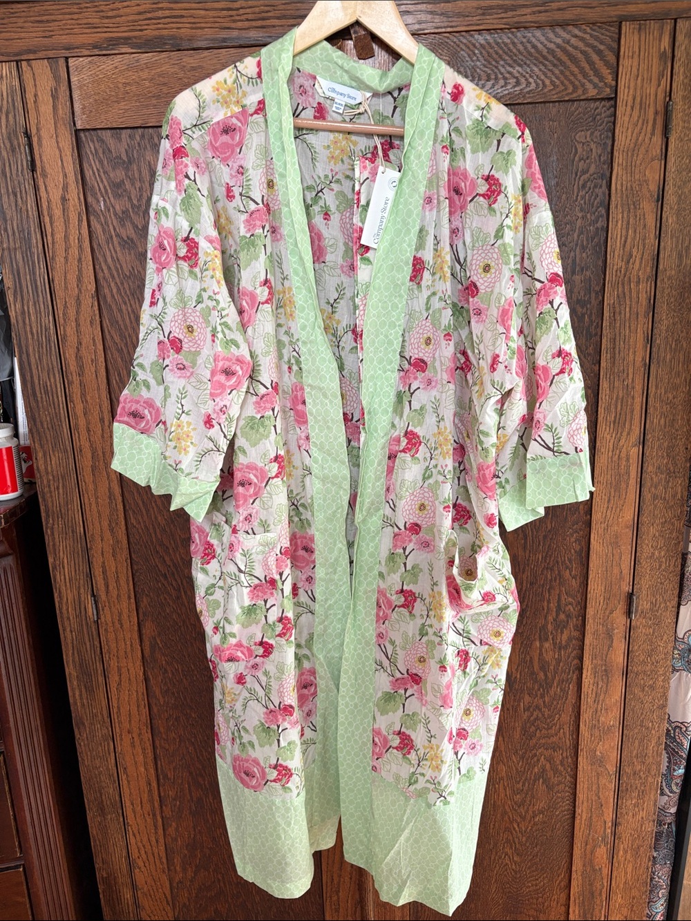 The Company Store Pink Floral Kimono Robe with Mint Trim New XL/XXL